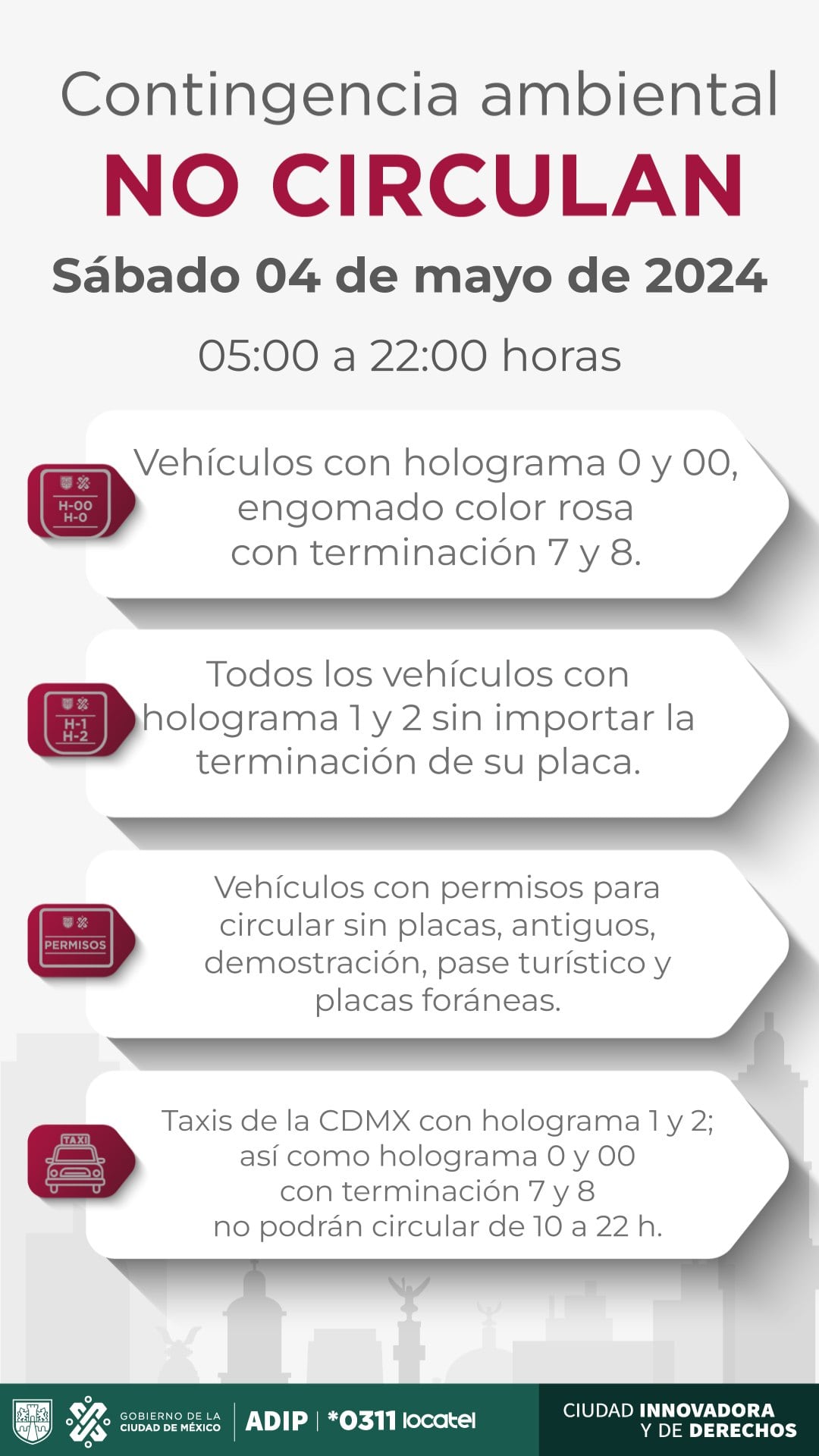 ¿Qué carros no circulan por el Doble hoy no circula del sábado 4 de mayo?