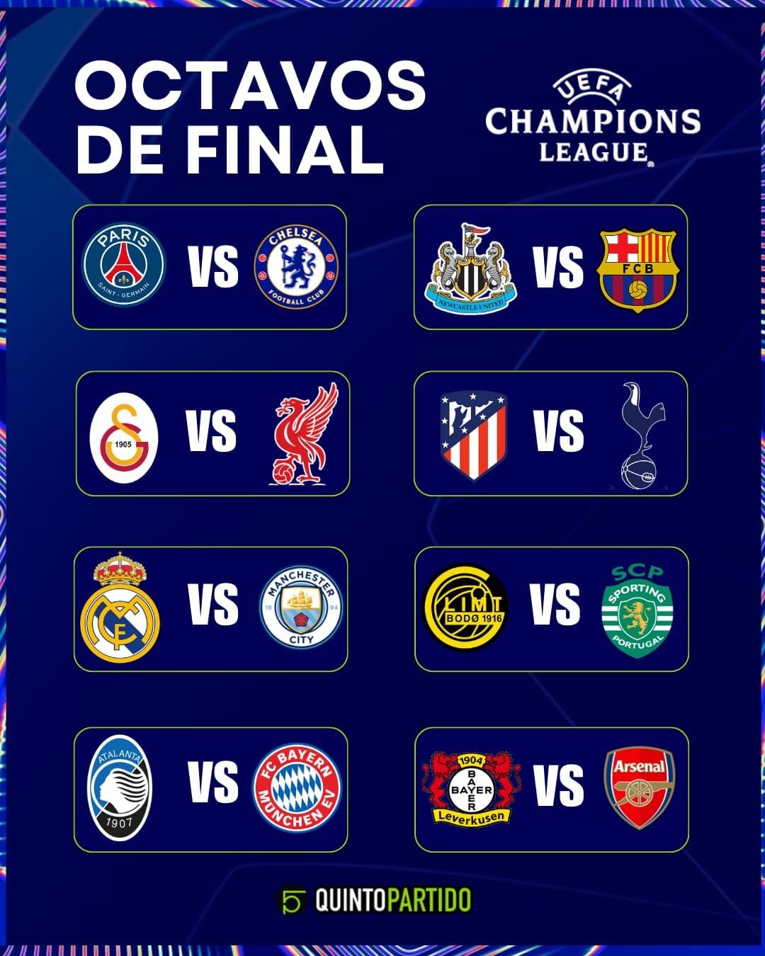 Cruces octavos de final Champions League 2026