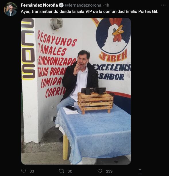 Tuit de Fernández Noroña donde habla dl mejor lugar del planeta