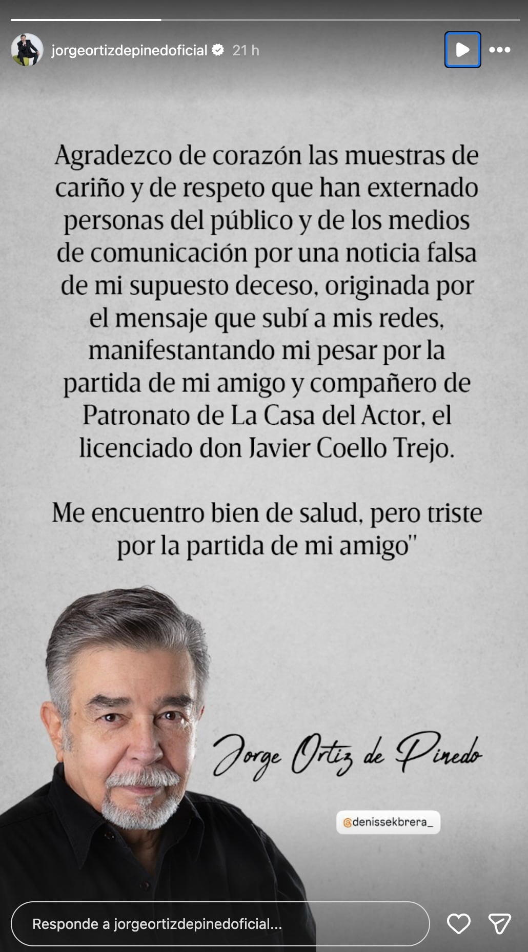 Jorge Ortiz de Pinedo desmiente su muerte