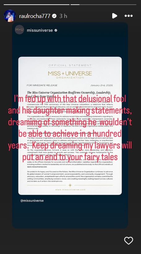 Raúl Rocha Cantú responde al comunicado de Miss Universo