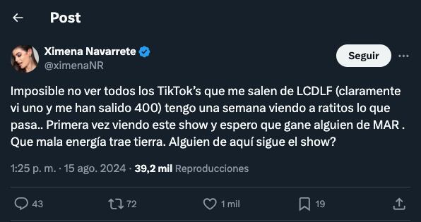 Ximena Navarrete en Twitter