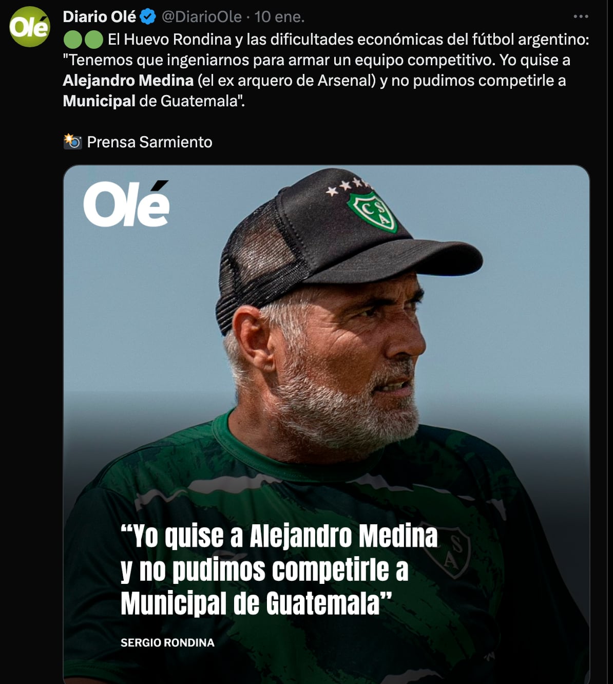 Sergio Rondina, DT de Sarmiento