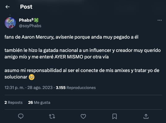 Advierten a otro influencer cercano al estafador de Pablo Chagra y Ricardo Peralta
