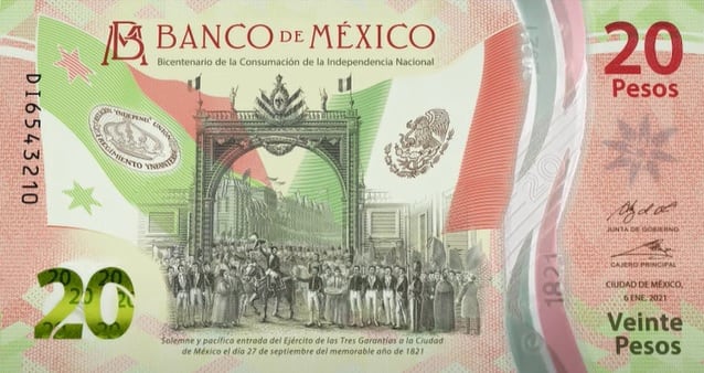 Anverso nuevo billete de 20 pesos