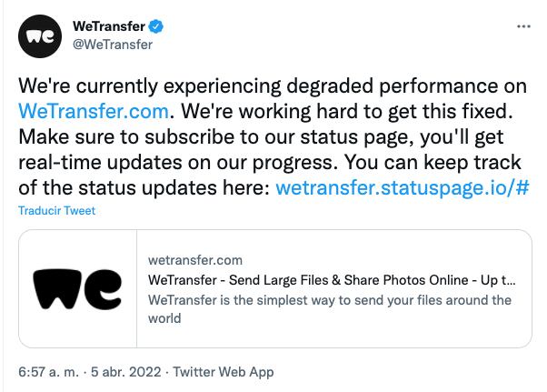 WeTransfer se cae