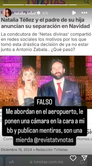 Natalia Téllez explota contra la revista que inventó su separación con Antonio Zabala