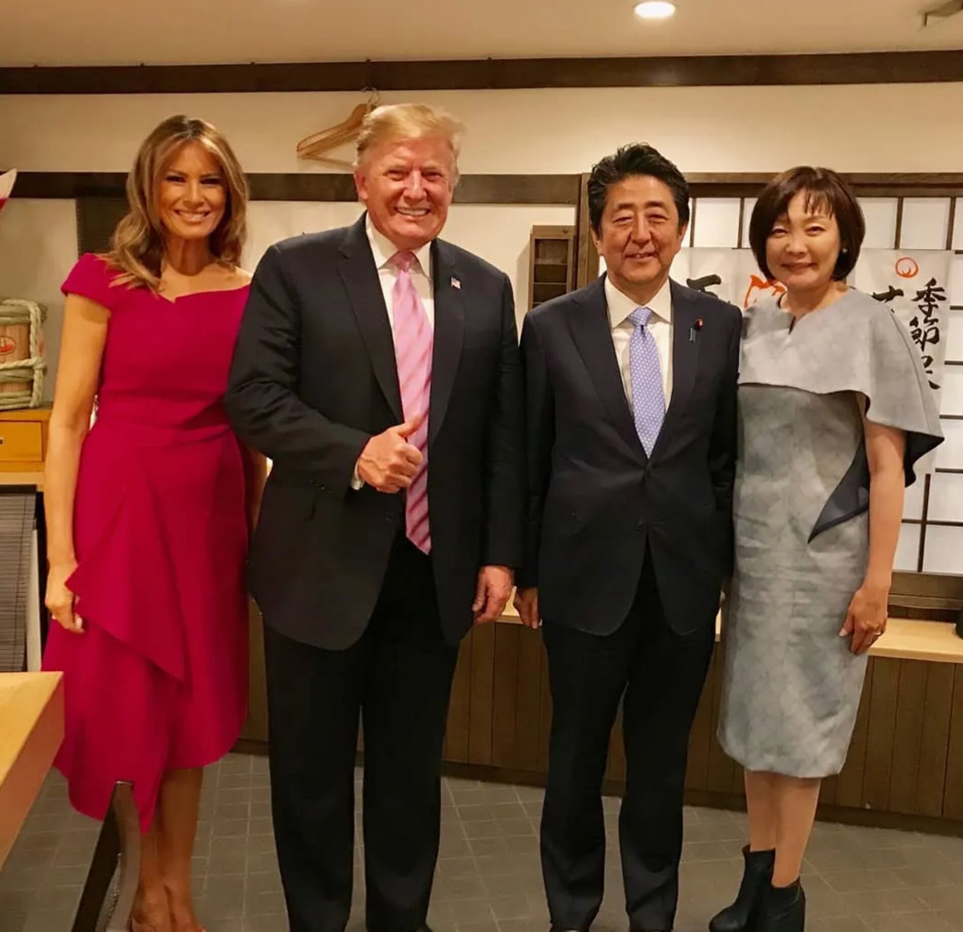 Akie Abe y Shinzo Abe en cena con Donald Trump