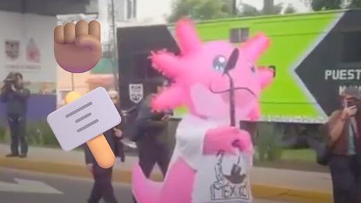 Un ajolote buscador aparece en protesta de madres buscadoras en CDMX
