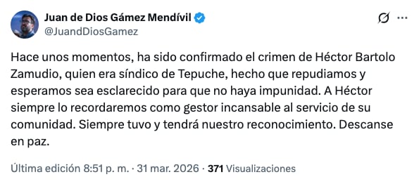 Alcalde de Culiacán lamenta asesinato de síndico de Tepuche