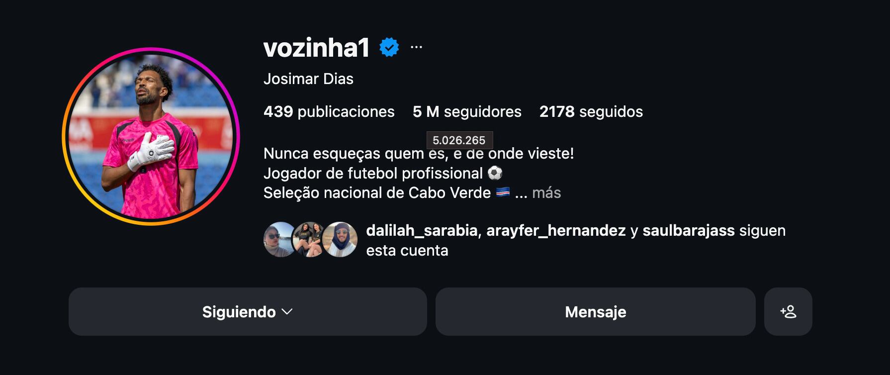 Vozinha salta de 50 mil a 5 millones de seguidores tras empate de Cabo Verde vs España