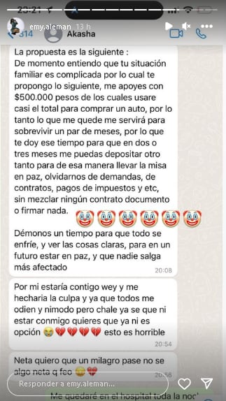 Hermana de Alemán expone a Akasha y la cantidad de dinero que pedía.