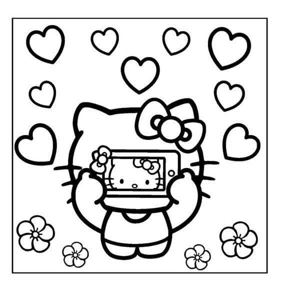 Dibujos de Hello Kitty con temática del Día del Niño para colorear
