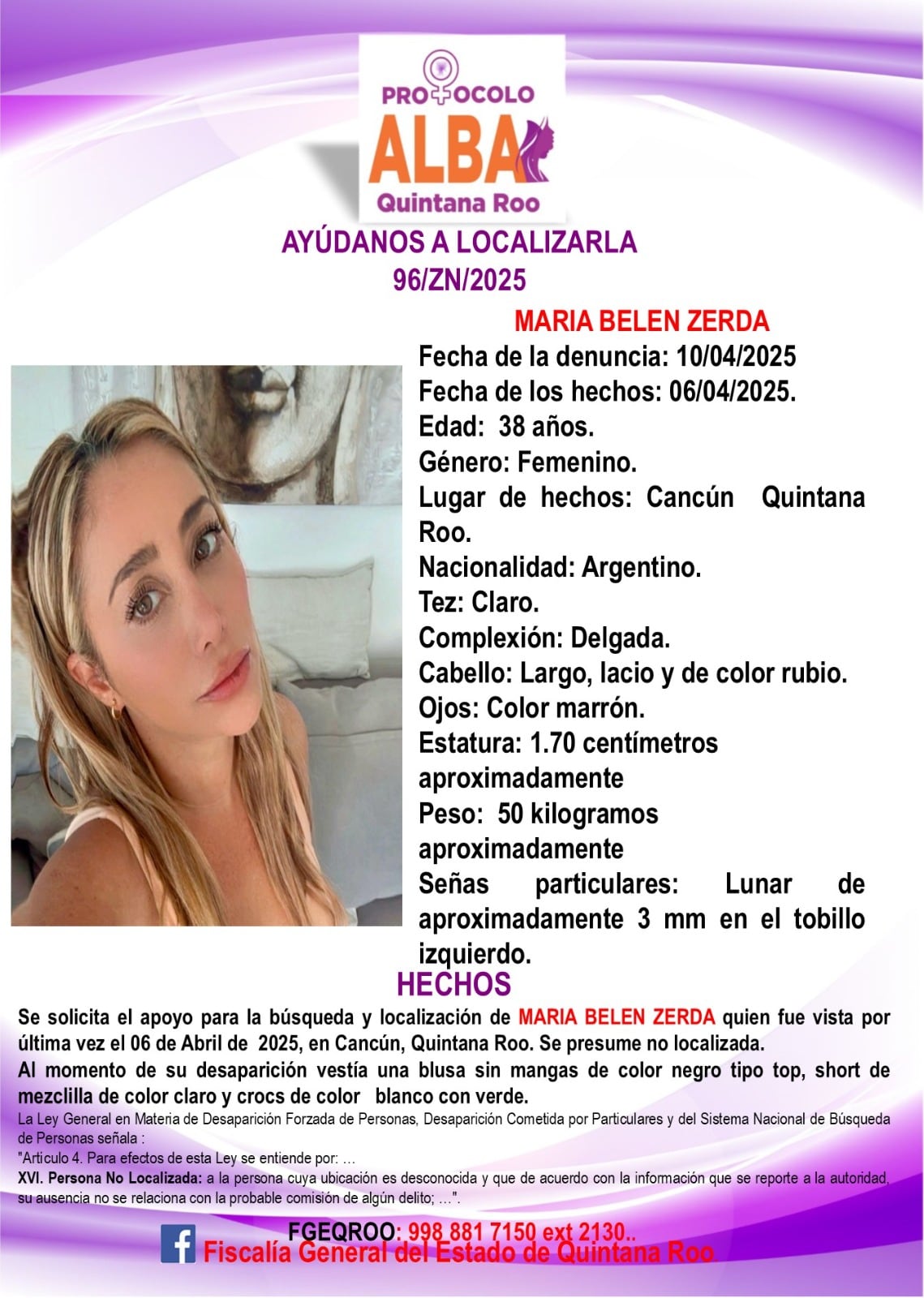 María Belén Zerda, turista argentina