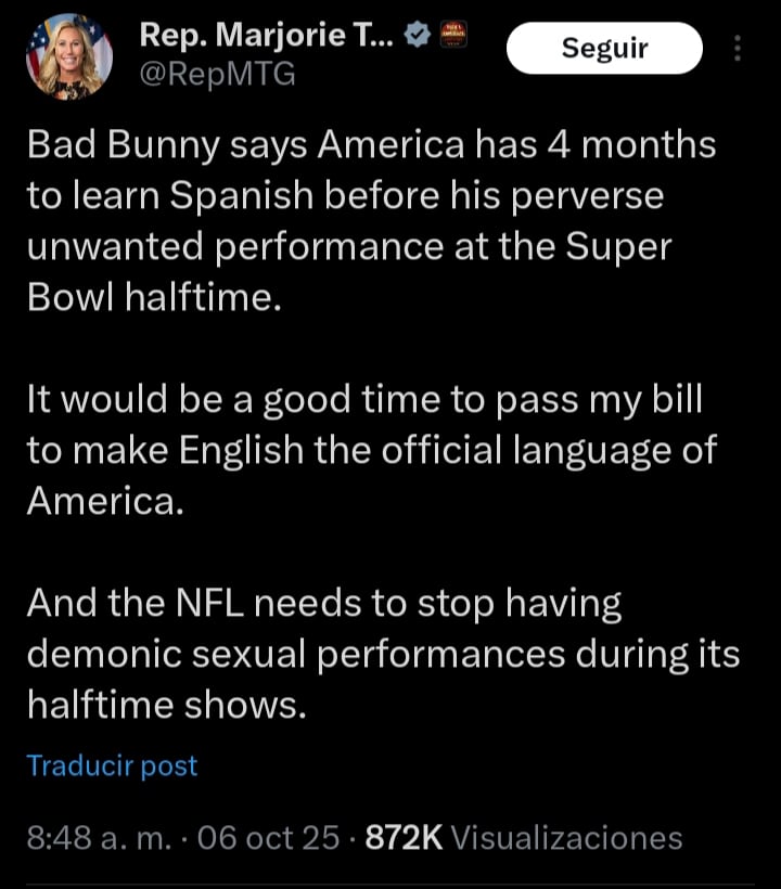 Congresista sobre Bad Bunny