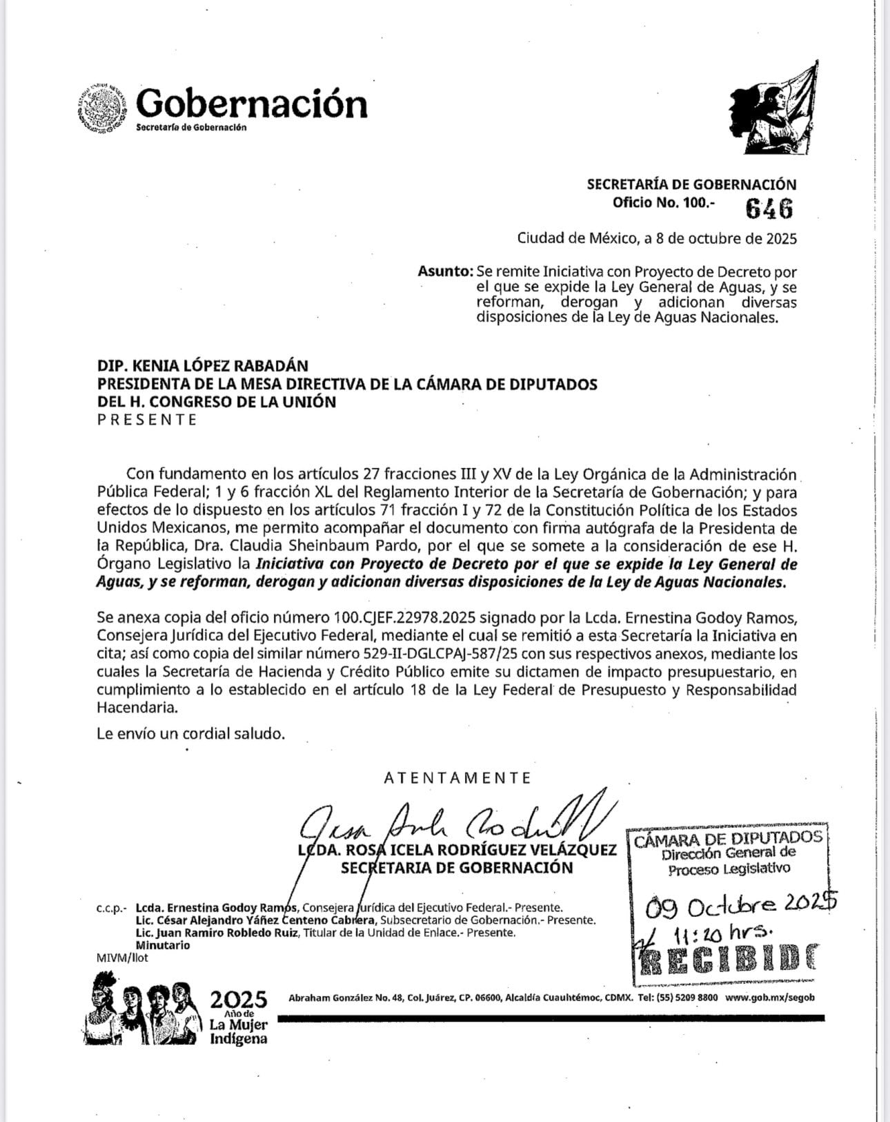 Cámara de Diputados recibe iniciativa para Ley General de Aguas