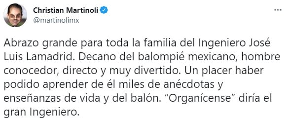 Christian Martinoli lamenta la muerte de José Luis Lamadrid