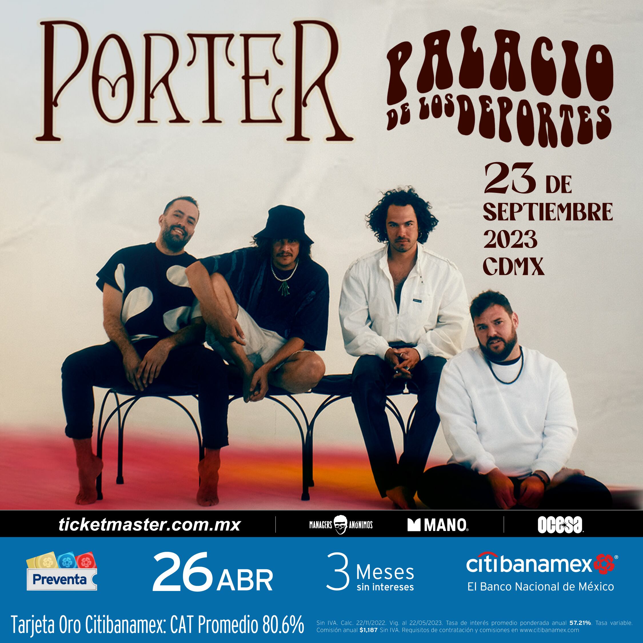 Porter en Palacio de los Deportes: Precio de boletos para verlos en concierto