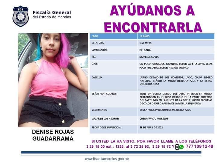 Ficha por la desaparición de Denise Rojas Guadamarra