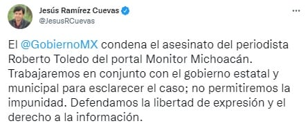 Jesús Ramírez Cuevas sobre asesinato de Roberto Toledo