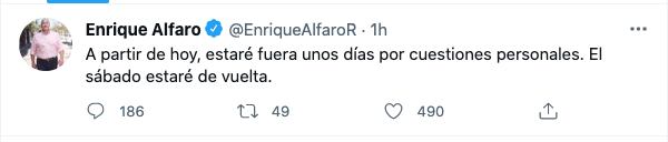 Tuit de Enrique Alfaro