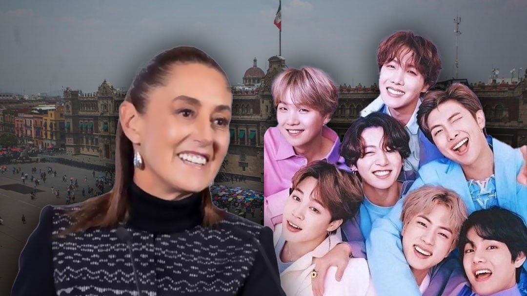 Sheinbaum recibe a BTS en Palacio Nacional; ARMYs se concentran en el Zócalo
