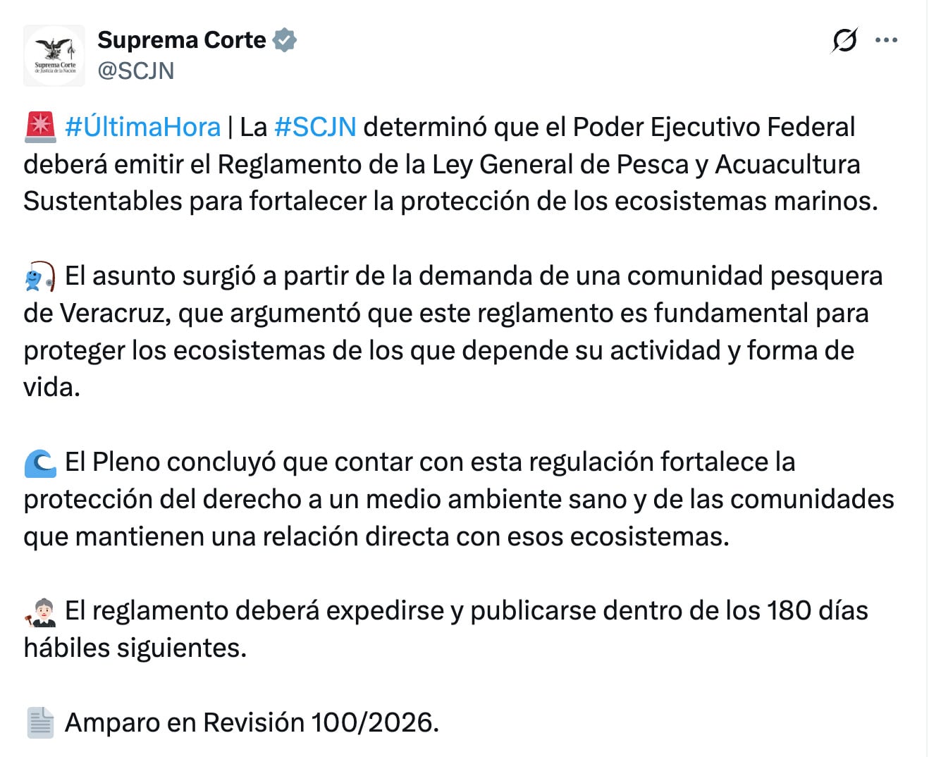 SCJN pide a Sheinbaum destrabar ley de pesca sostenible pendiente desde Calderón