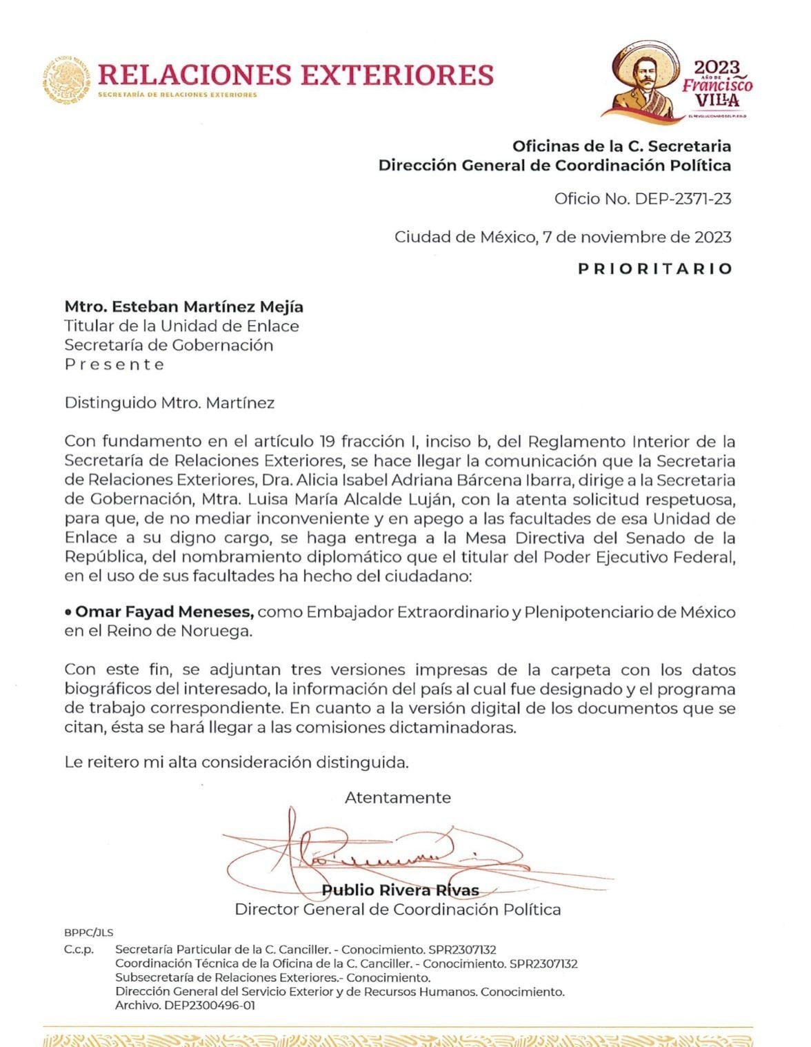 Omar Fayad es propuesto como embajador de México en Noruega