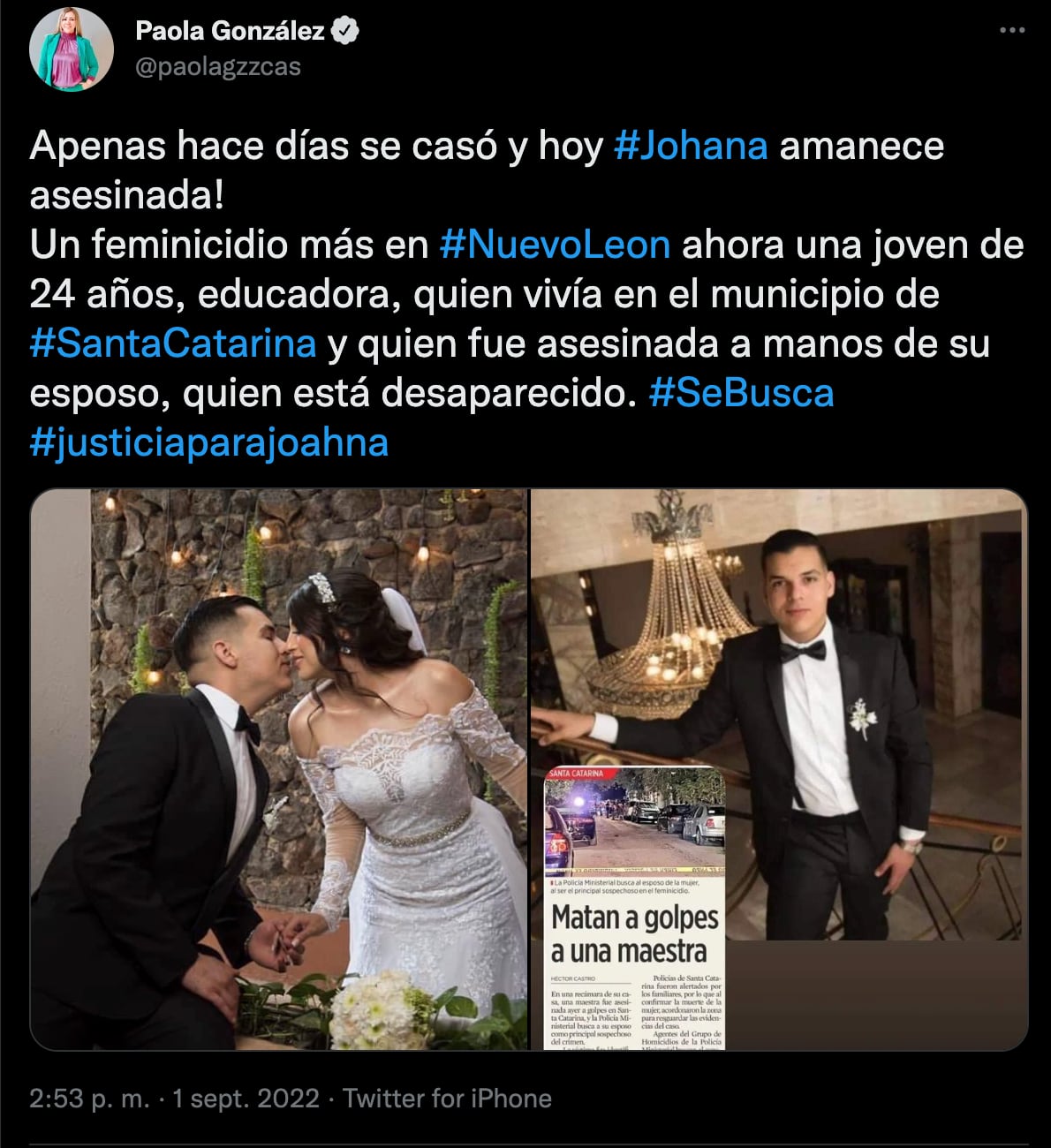 Detienen a Antonio "N", esposo de Jhoana Ligues; es el principal sospechoso del feminicidio de la educadora