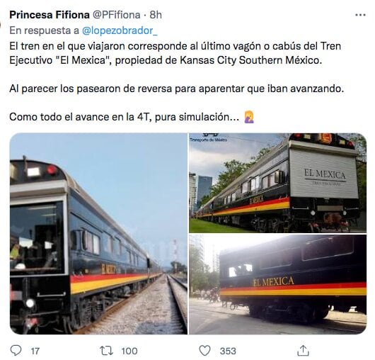 Tuit sobre el recorrido de AMLO en tren