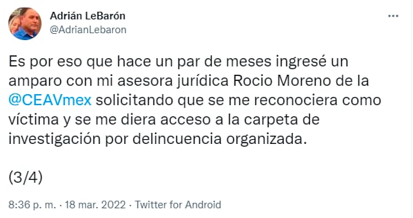 Adrián Lebarón quiere colaborar con la FGR para la investigación de la masacre en Bavispe, Sonora/Twitter