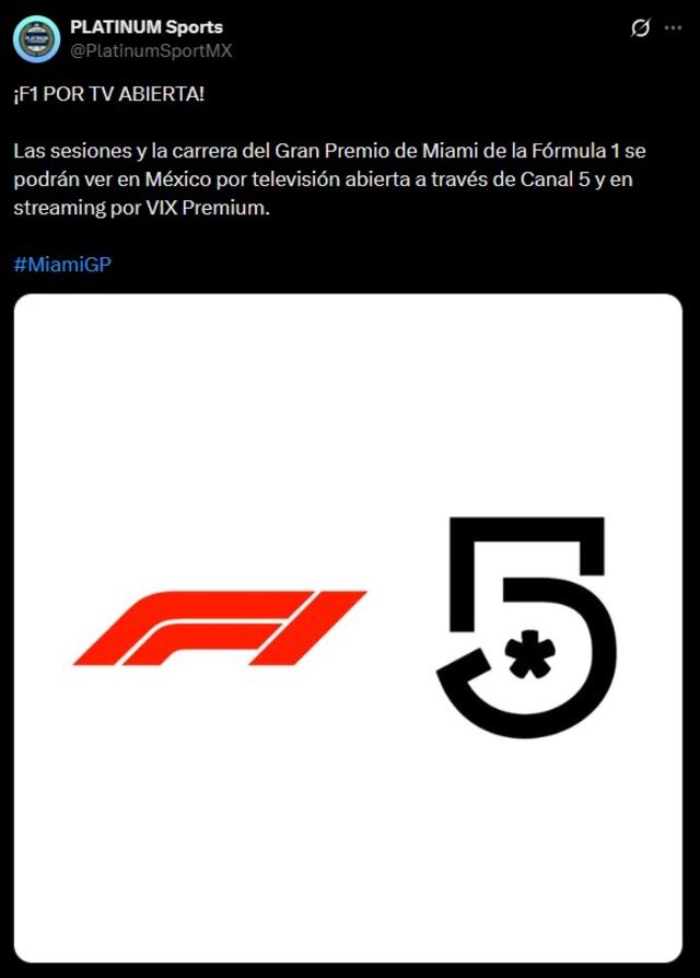 Gran Premio de Miami de F1 podría transmitirse en TV abierta en México