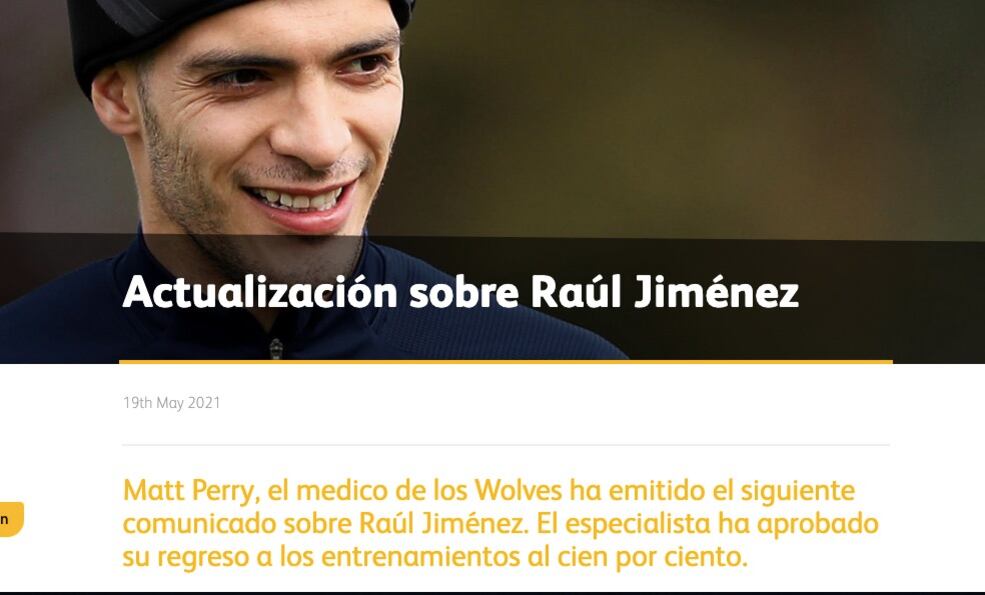 Raúl Jiménez recibió el alta médica