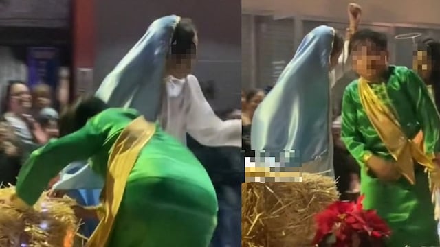 Niño disfrazado de José en el desfile navideño