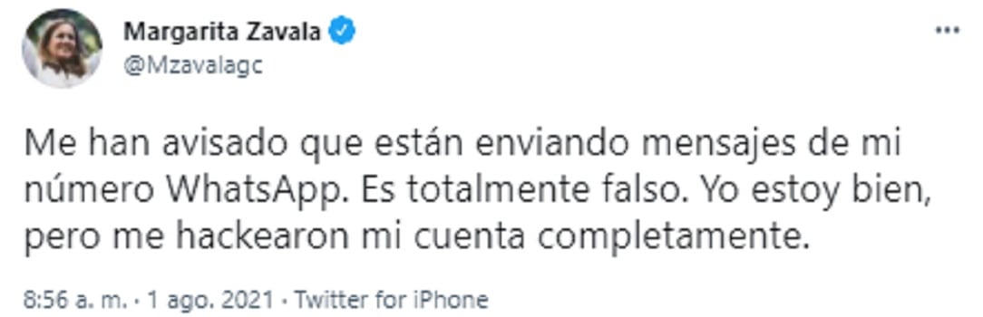Denuncia Margarita Zavala hackeo