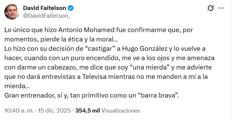 David Faitelson revela detalles de su pleito con Mohamed tras la Final.