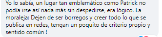 Comentario sobre noticia falsa del Patrick Miller.
