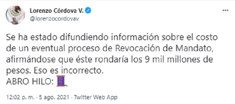 Lorenzo Córdova sobre el costo de la revocación de mandato