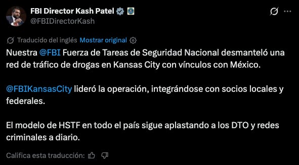 Kash Patel destaca decomiso en Kansas City