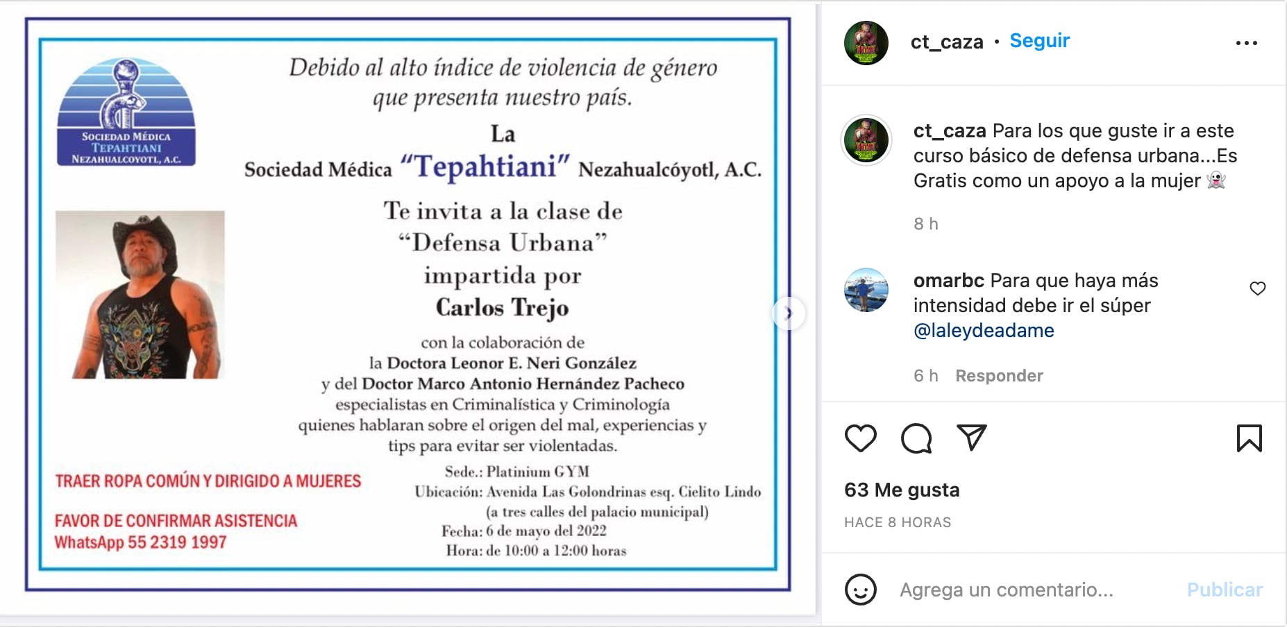 Carlos Trejo dará talleres de defensa urbana