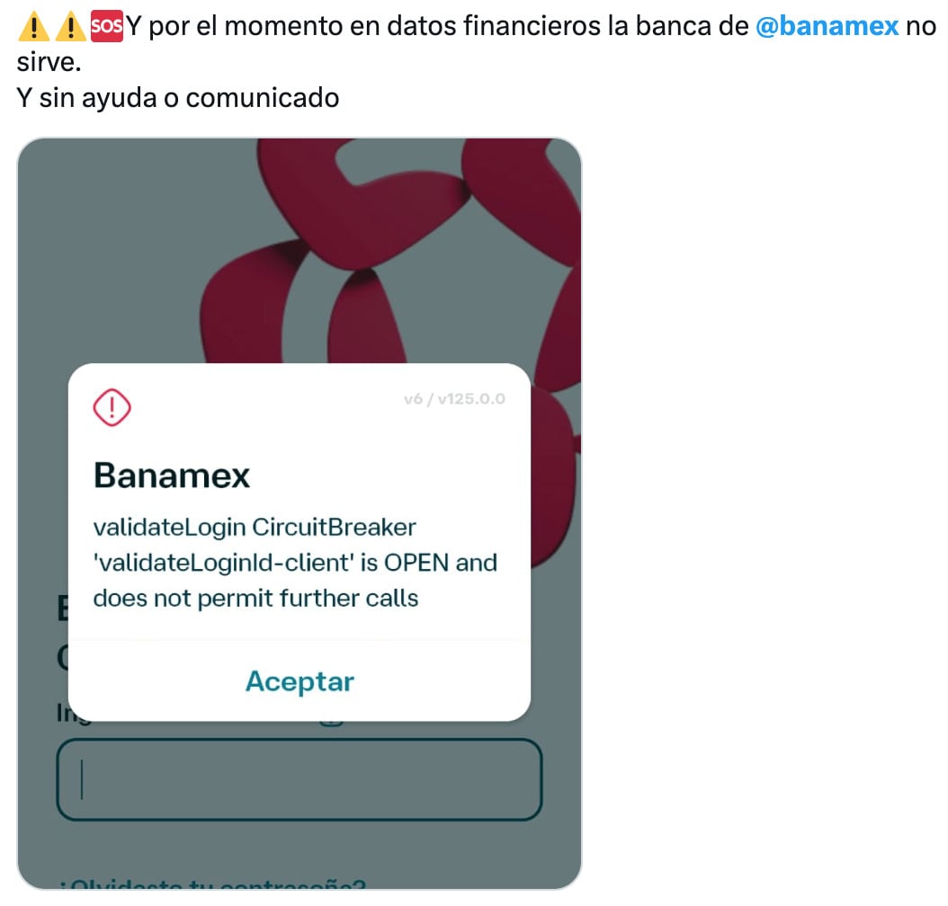Se registra caída en la app de Banamex este 21 de enero