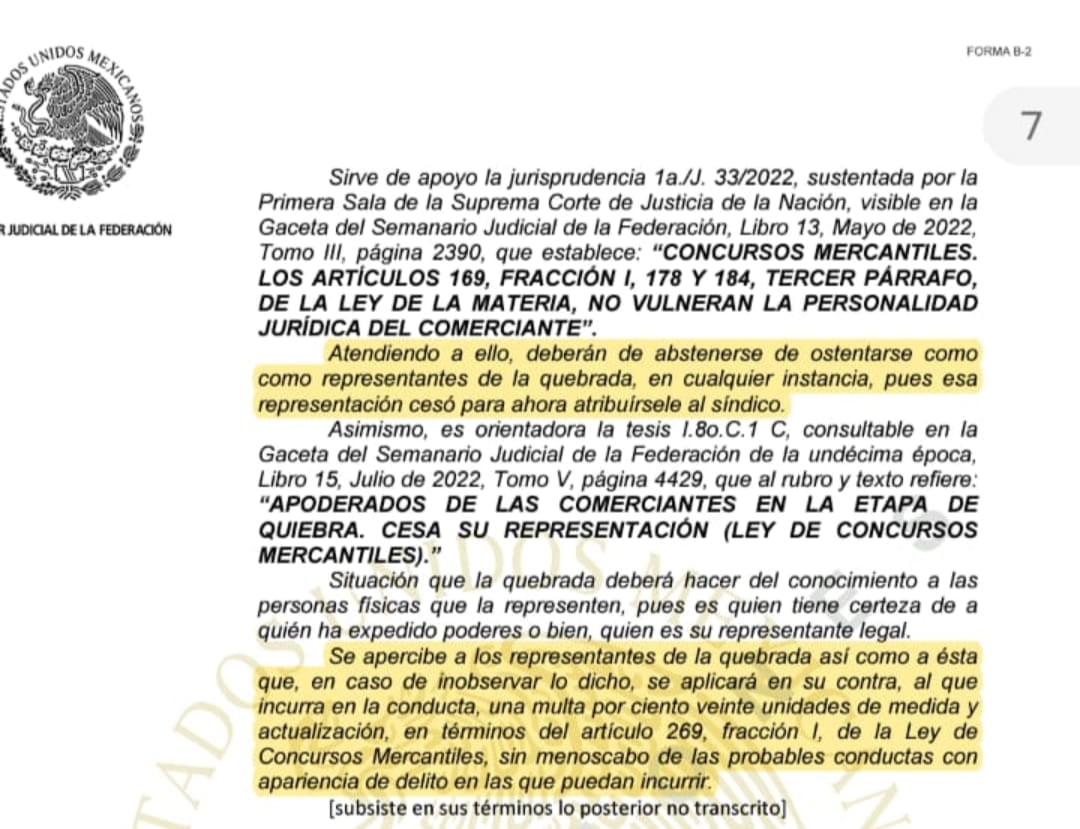 Sentencia emitida por un Juez de lo Concursal a Interjet