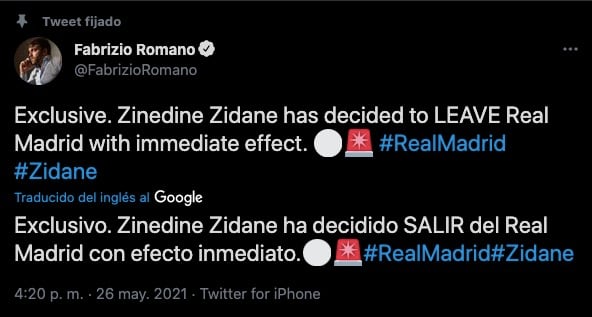 Romano informó sobre la salida de Zidane del Real Madrid