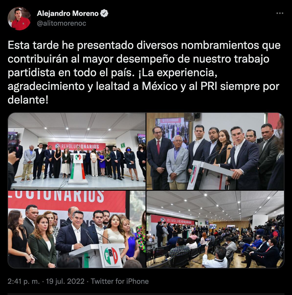 Alejandro Moreno anuncia cambios en el CEN del PRI; integra a exgobernadores