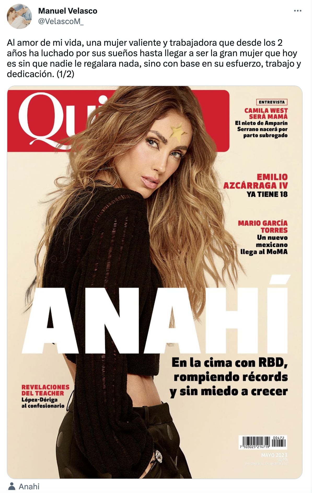 Manuel Velasco está muy enamorado de Anahí y así lo demuestra