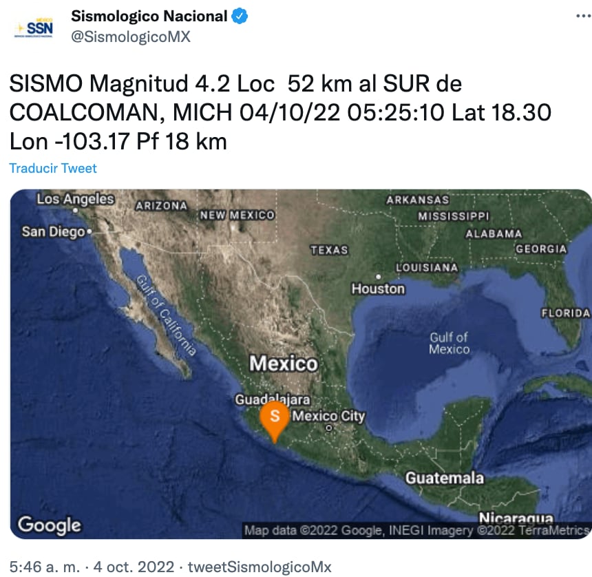 Sismo en Coalcomán, Michoacán