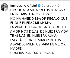 Juan Osorio revela que su mamá, Catalina Ortiz, murió en sus brazos.