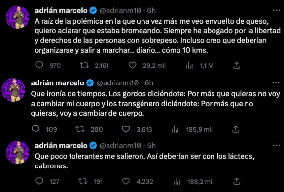 Adrián Marcelo no se piensa disculpar por sus comentarios gordofóbicos