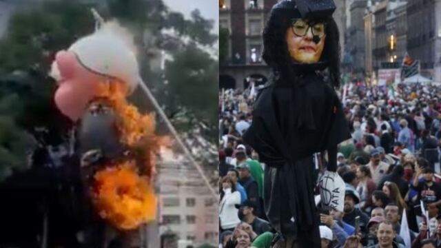 Quema de piñatas de AMLO y Norma Piña