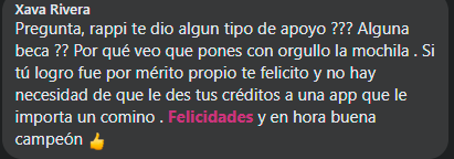 Captura de pantalla de comentario a repartidor de Rappi